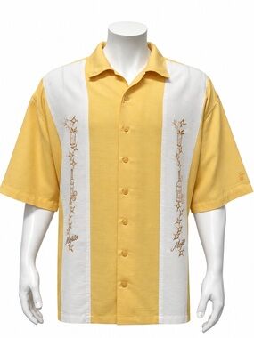 Cubavera Yellow White Embroidered Guayabera Cuban Mojitos Rum Men's Shirt 3XLT